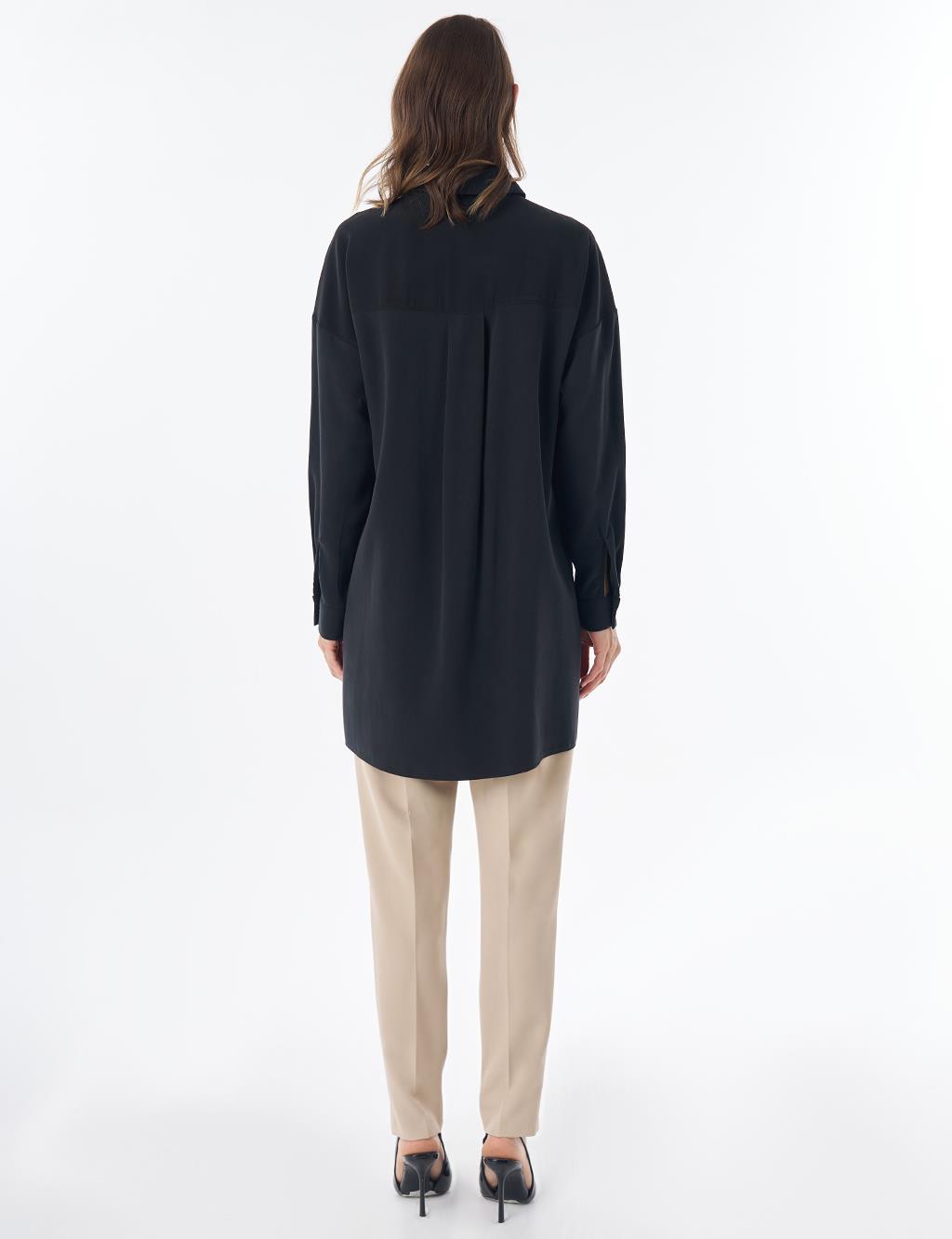 Floral Print Rayon Tunic – Black