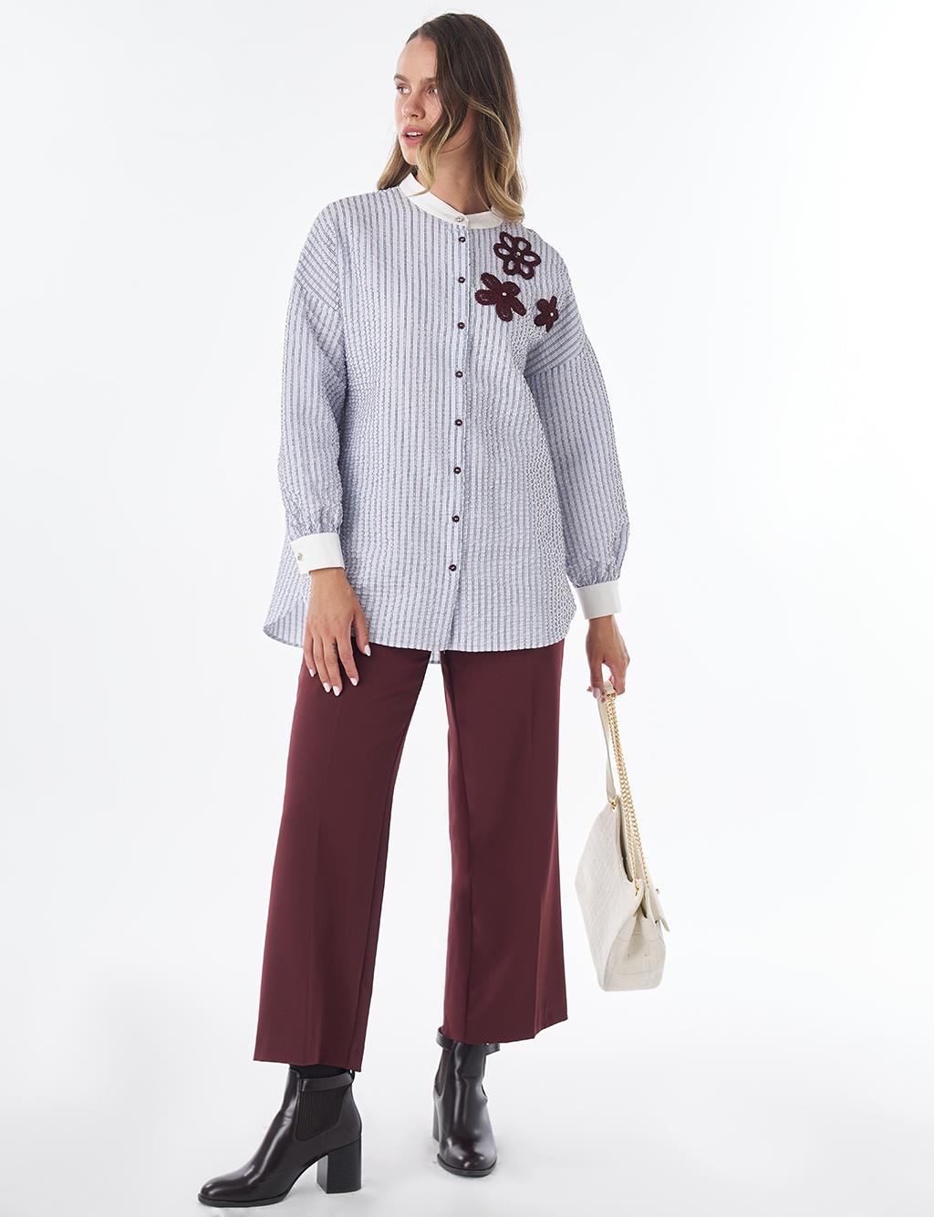 Embroidered Appliqué Crinkled Tunic – Blue