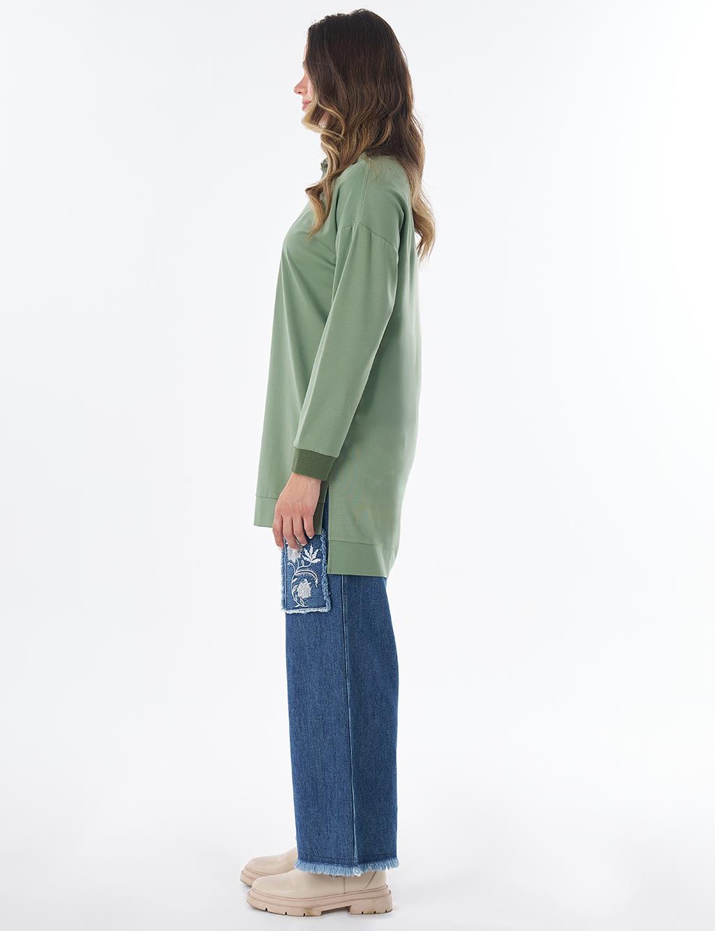 Stitch Detail Rayon Sweatshirt – Moss Green