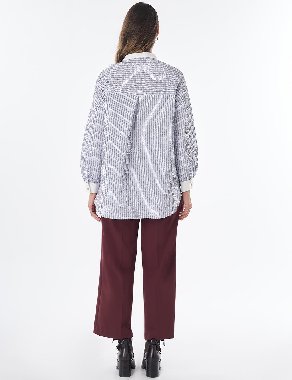 Embroidered Appliqué Crinkled Tunic – Blue