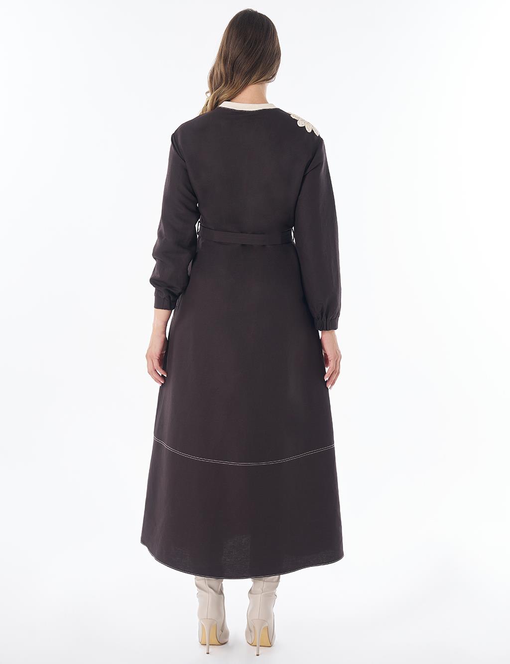 100% Cotton Piece Stitched Dress Brown