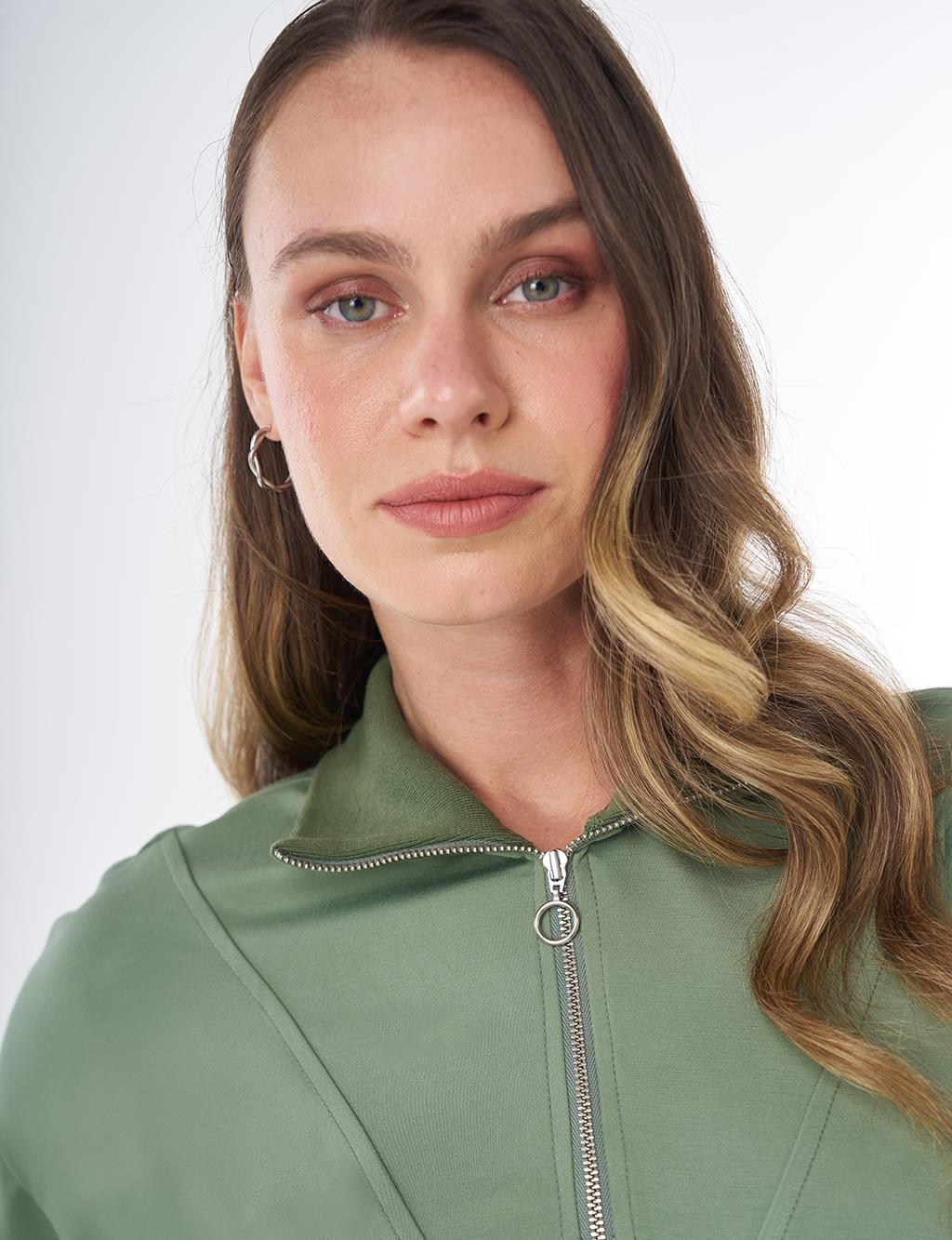 Stitch Detail Rayon Sweatshirt – Moss Green