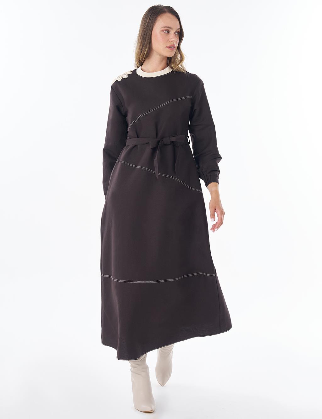100% Cotton Piece Stitched Dress Brown