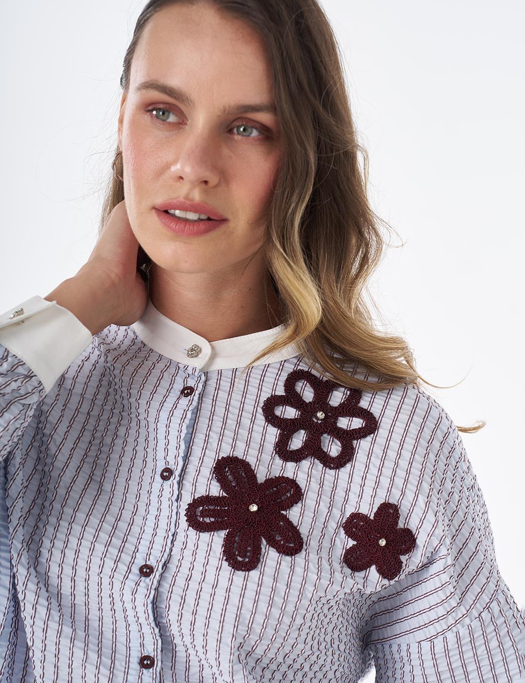 Embroidered Appliqué Crinkled Tunic – Blue