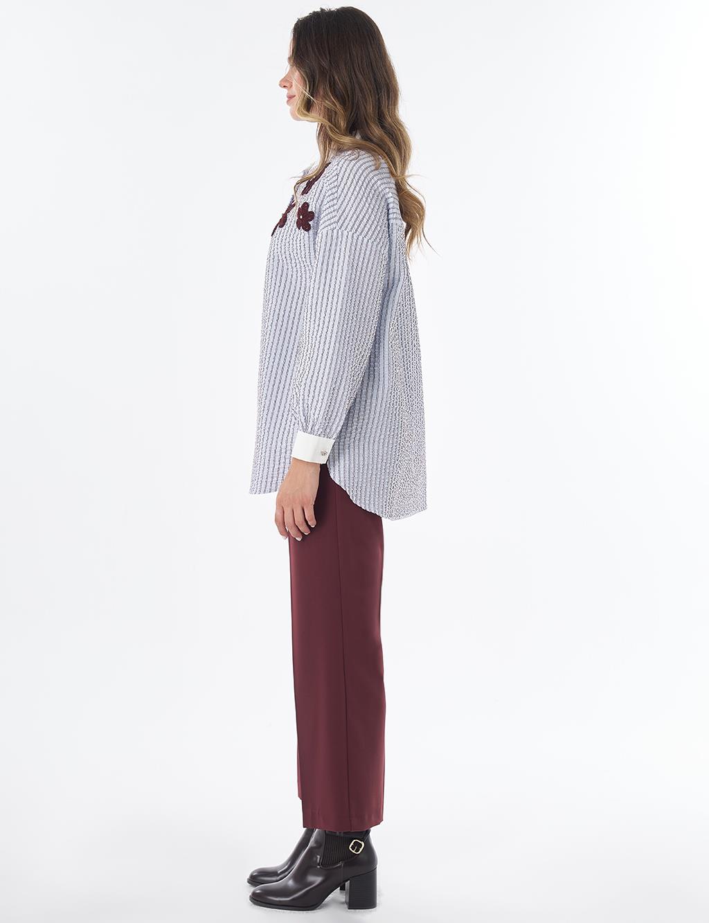 Embroidered Appliqué Crinkled Tunic – Blue