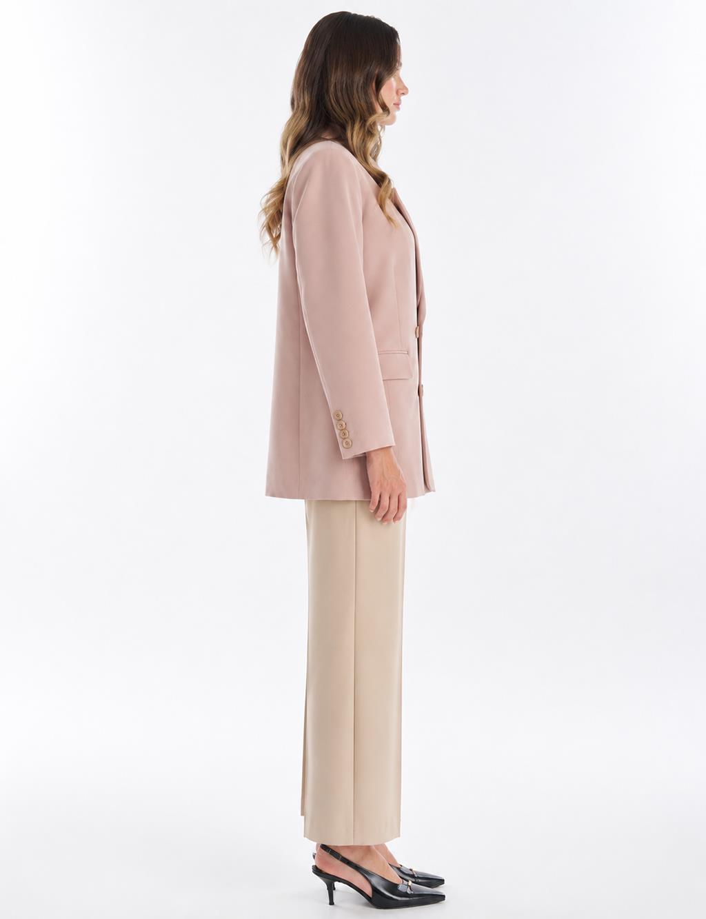Cover Pocket Crepe Blazer Jacket Beige