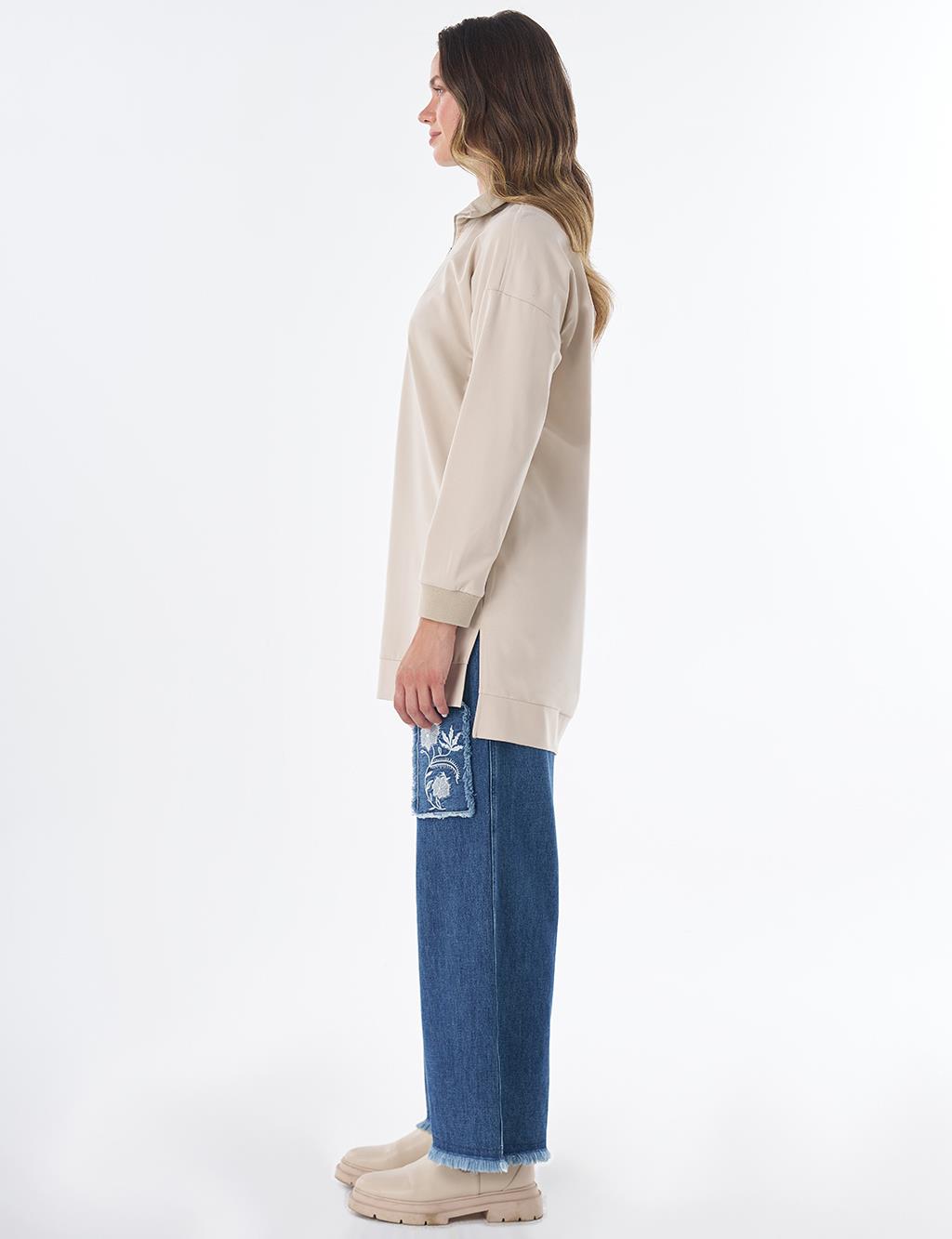 Stitch Detail Rayon Sweatshirt – Stone
