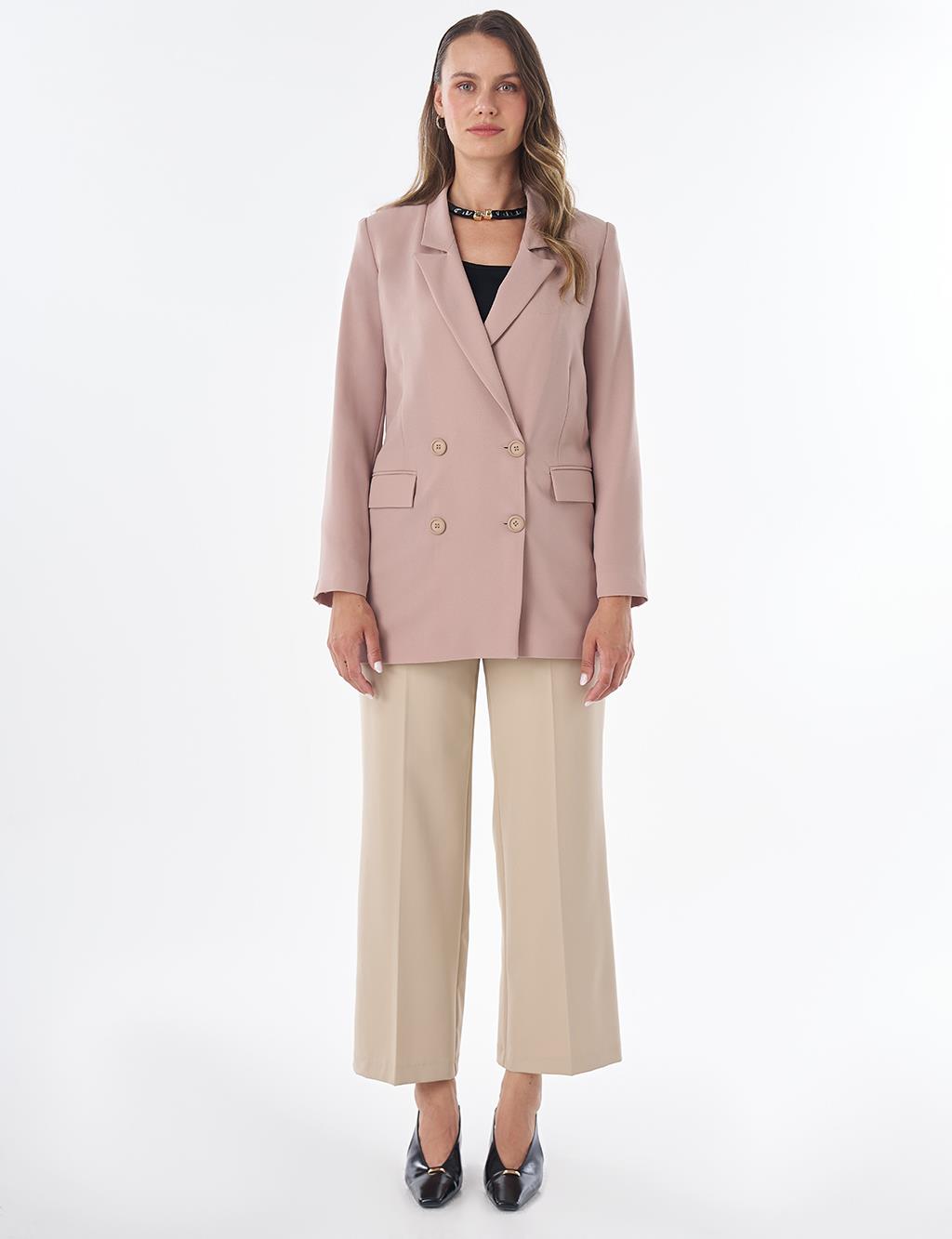 Cover Pocket Crepe Blazer Jacket Beige