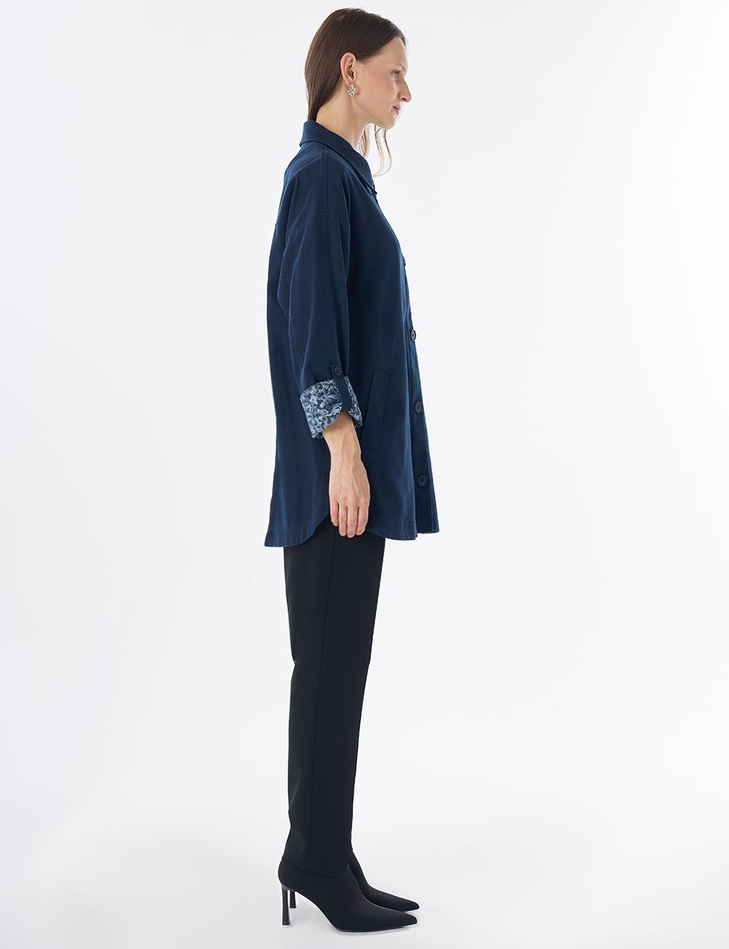 Button-Front Non-Denim Jacket – Dark Navy