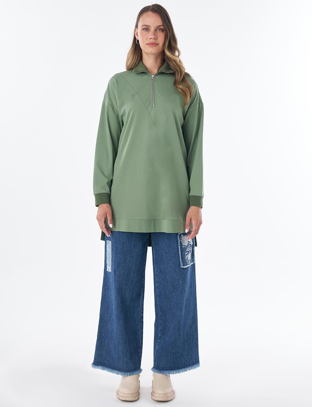Stitch Detail Rayon Sweatshirt – Moss Green