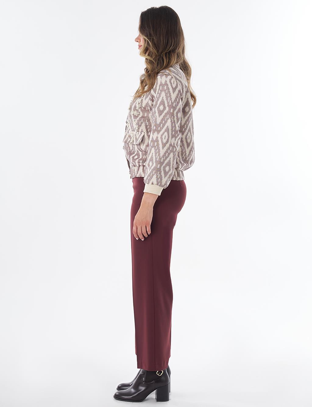 Pearl-Embellished Bomber Jacket – Brown