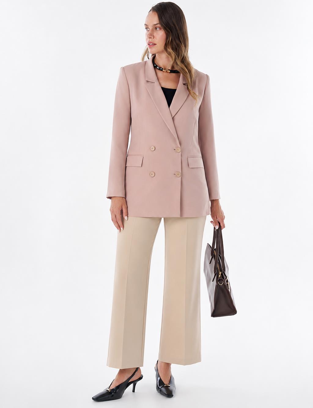 Cover Pocket Crepe Blazer Jacket Beige
