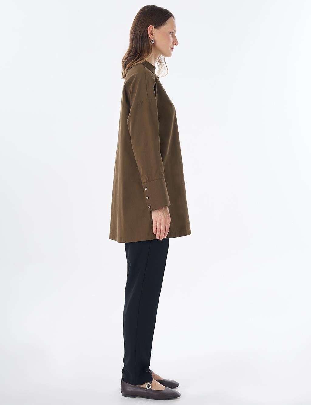 100% Cotton Mandarin Collar Tunic – Dark Khaki