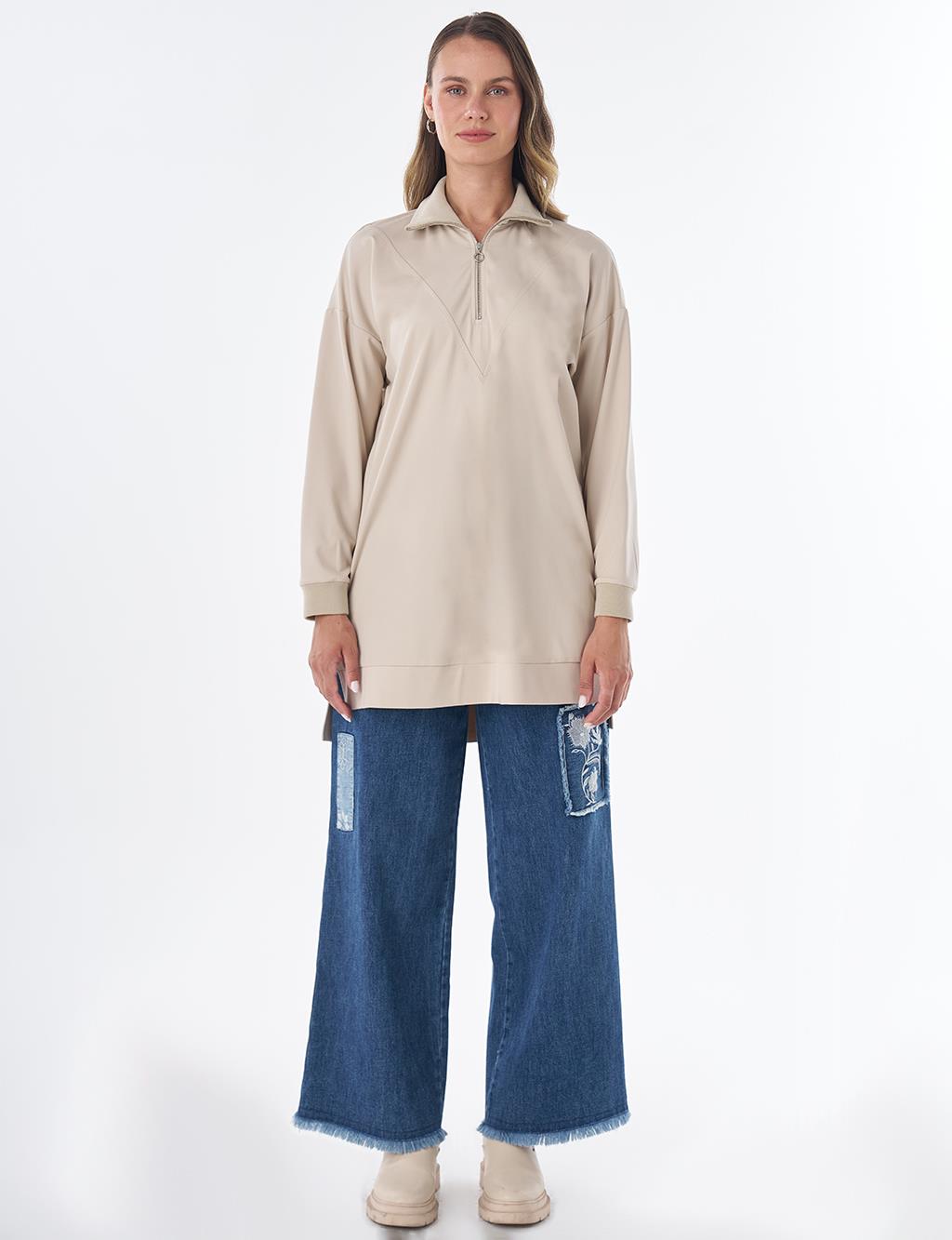 Stitch Detail Rayon Sweatshirt – Stone