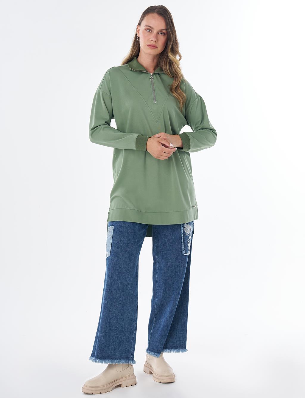 Stitch Detail Rayon Sweatshirt – Moss Green