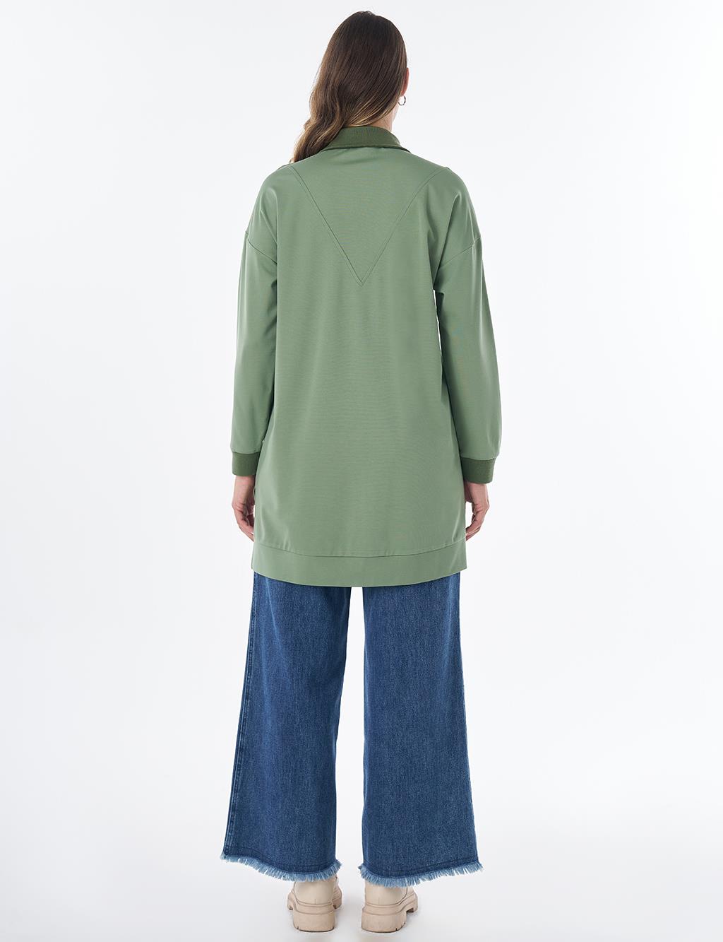 Stitch Detail Rayon Sweatshirt – Moss Green