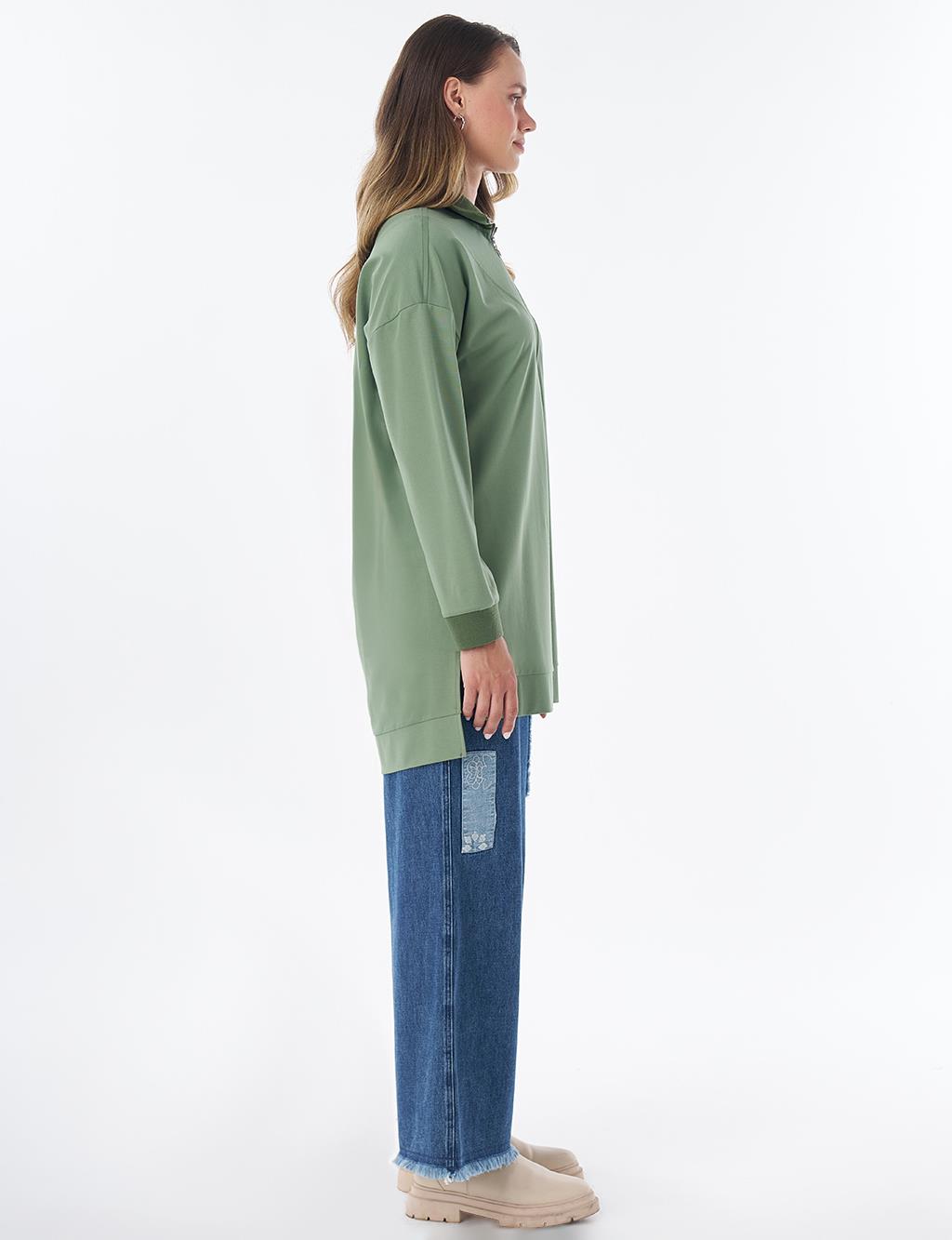 Stitch Detail Rayon Sweatshirt – Moss Green