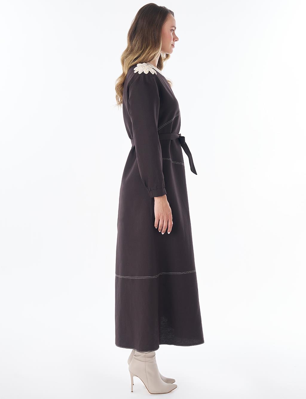 100% Cotton Piece Stitched Dress Brown