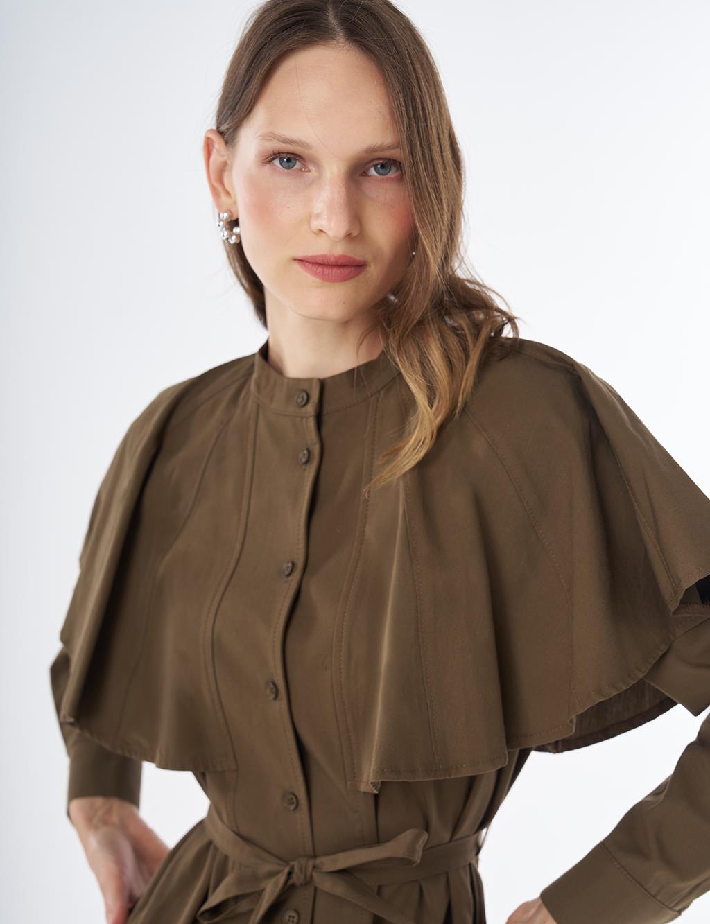 Cape-Detail Long Tunic – Khaki