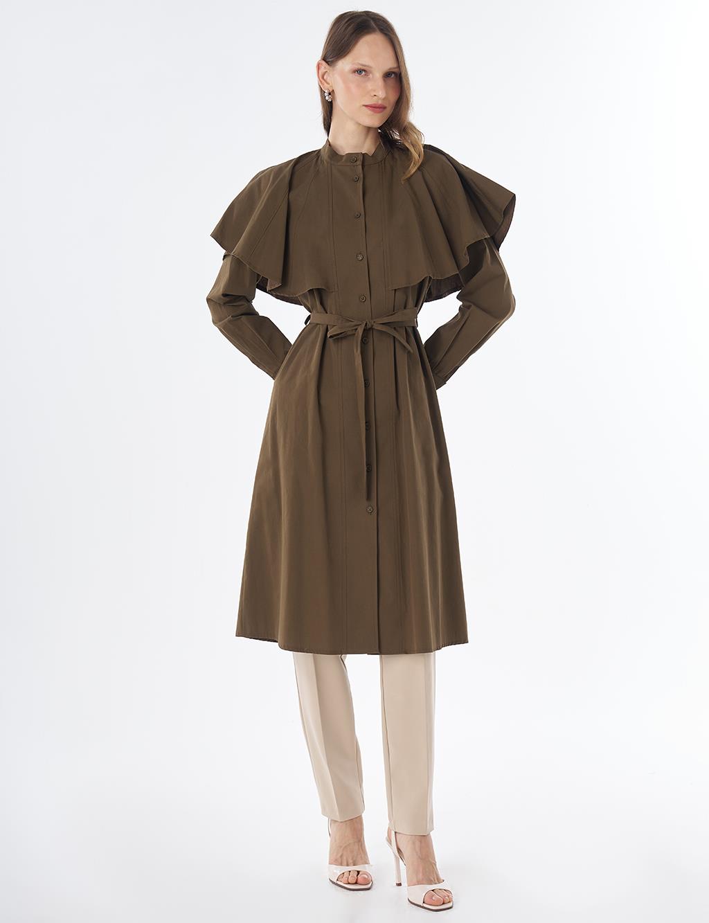 Cape-Detail Long Tunic – Khaki