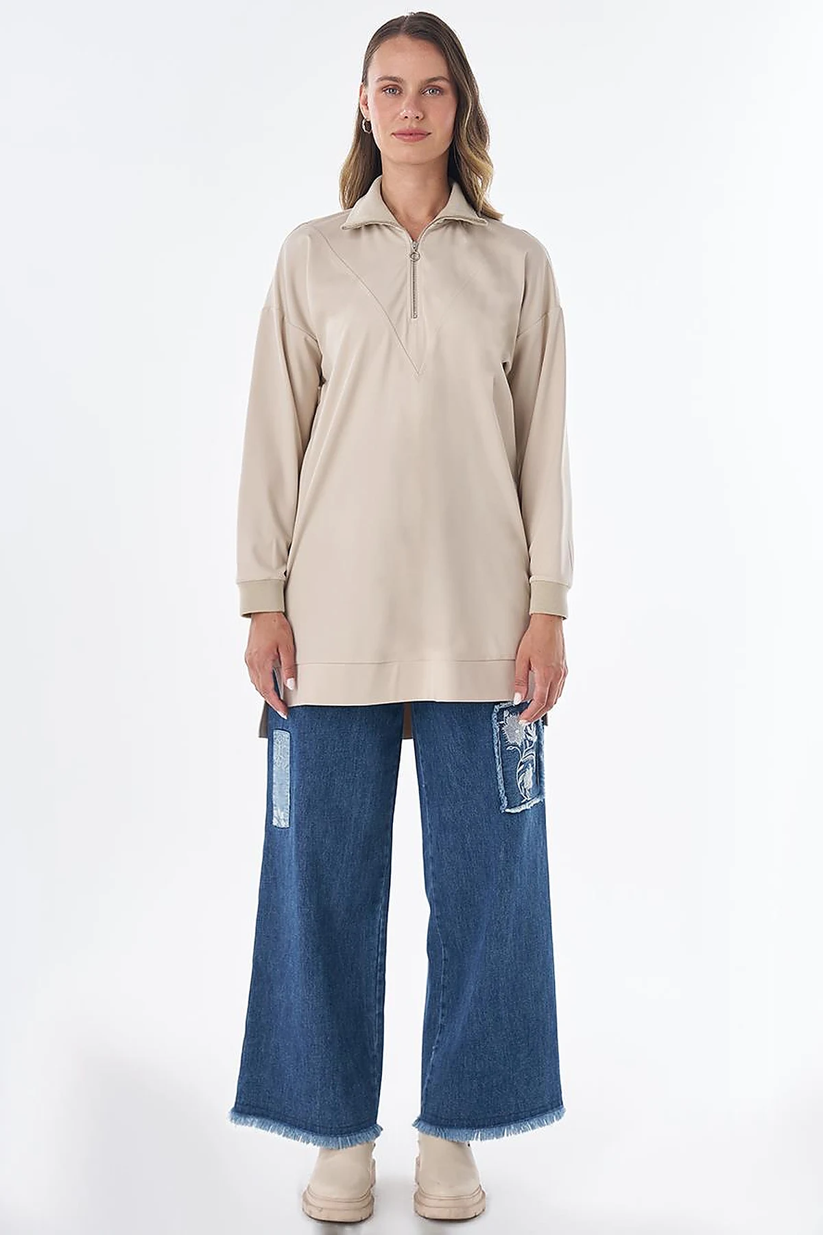 Stitch Detail Rayon Sweatshirt – Stone