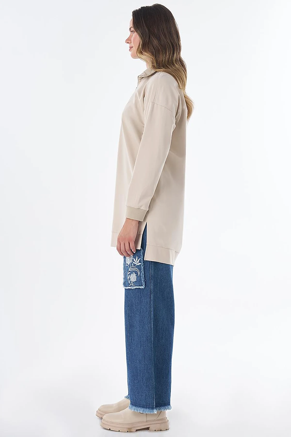 Stitch Detail Rayon Sweatshirt – Stone