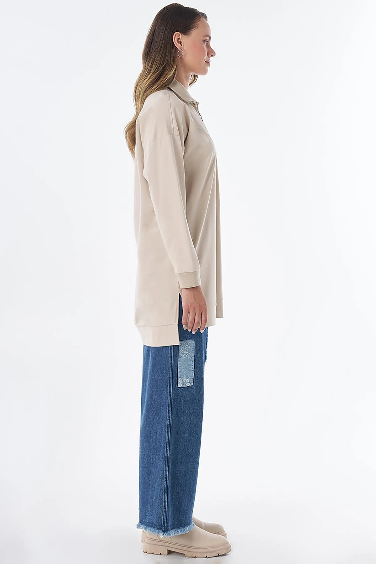 Stitch Detail Rayon Sweatshirt – Stone