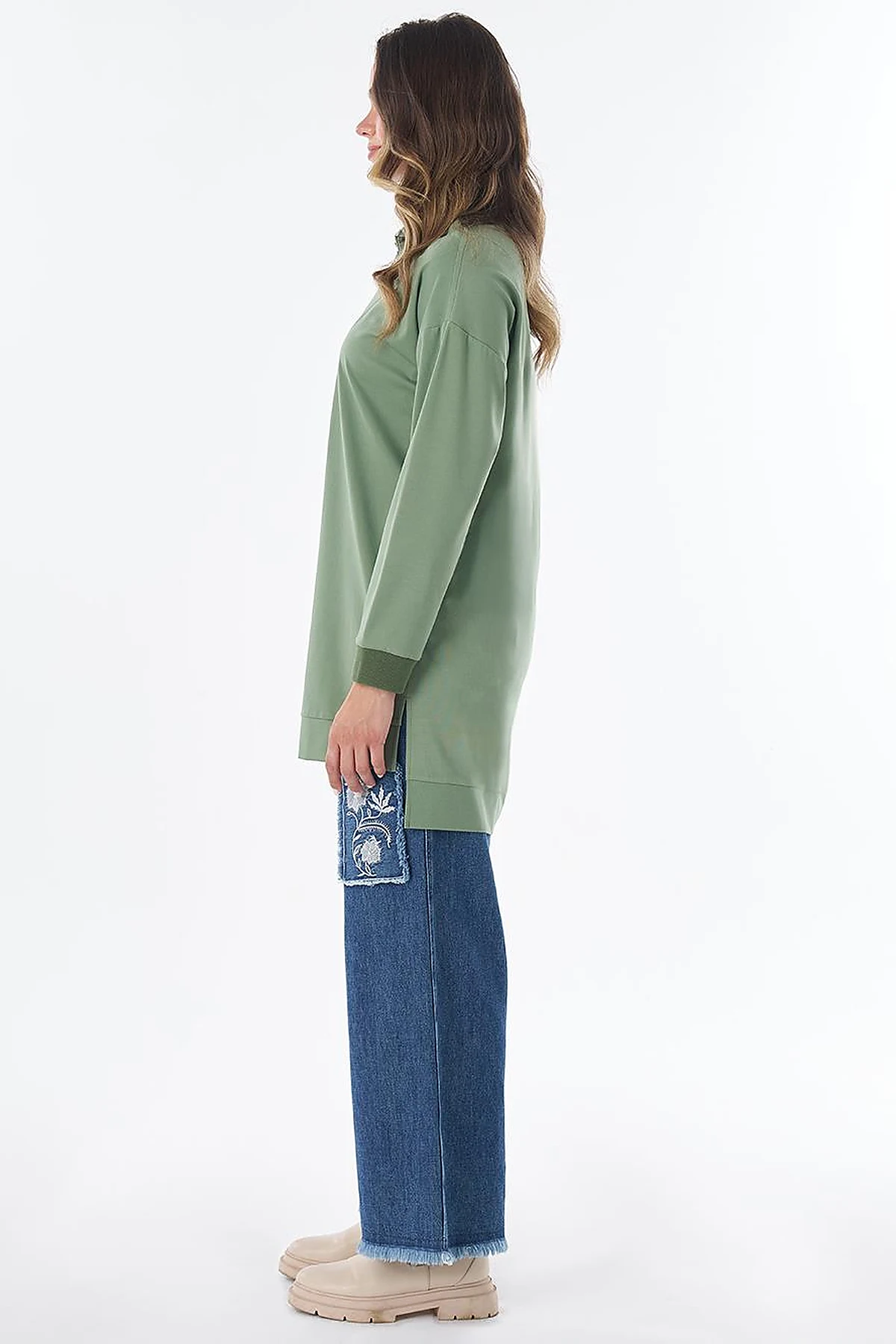 Stitch Detail Rayon Sweatshirt – Moss Green