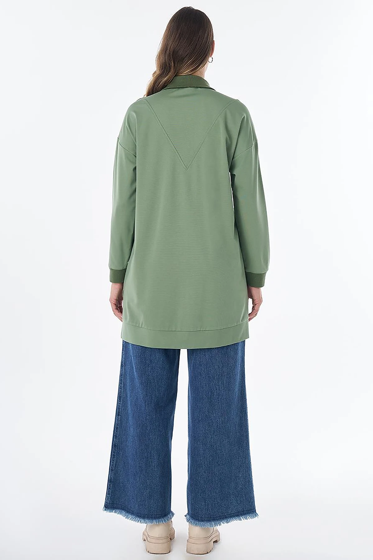 Stitch Detail Rayon Sweatshirt – Moss Green
