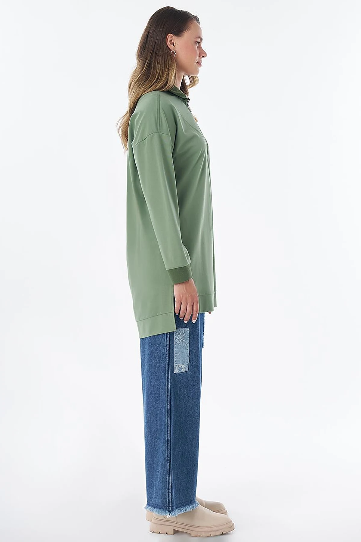 Stitch Detail Rayon Sweatshirt – Moss Green