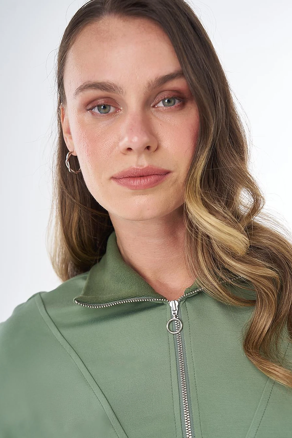 Stitch Detail Rayon Sweatshirt – Moss Green
