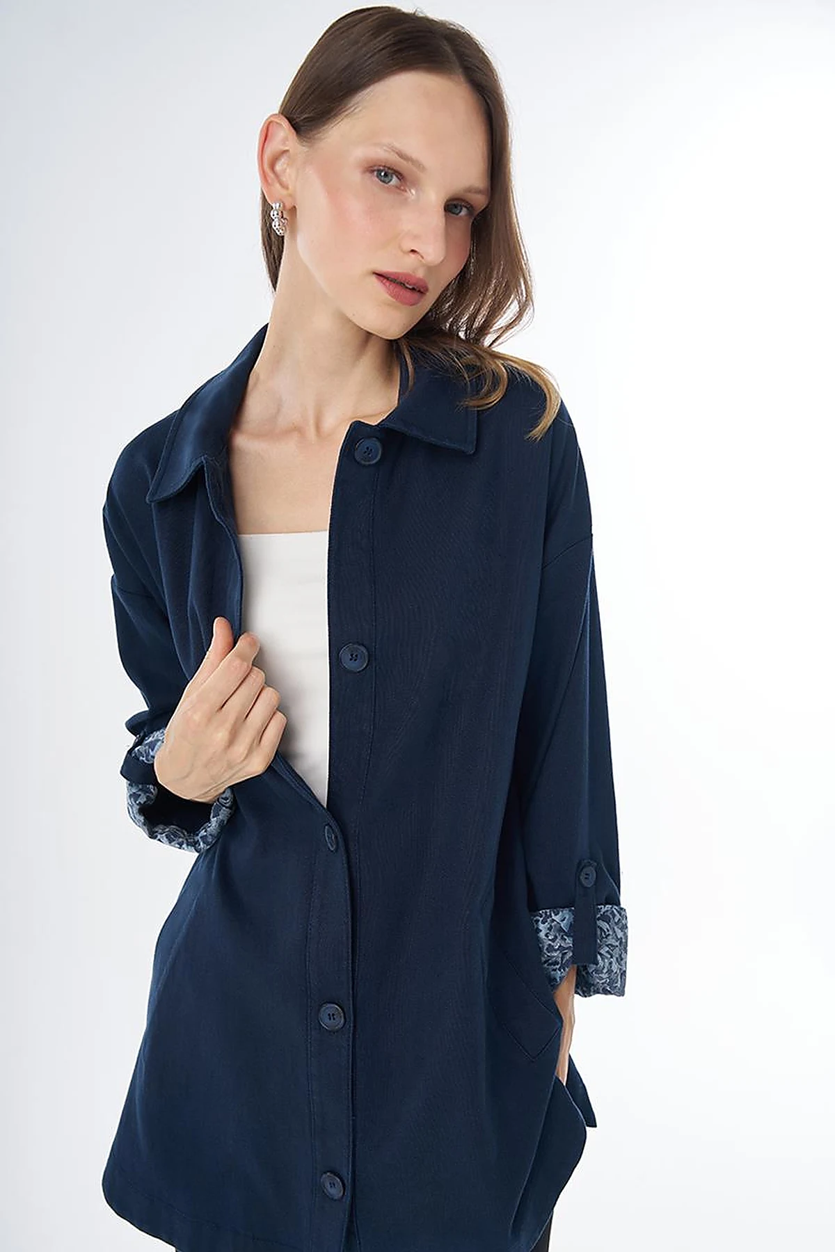 Button-Front Non-Denim Jacket – Dark Navy