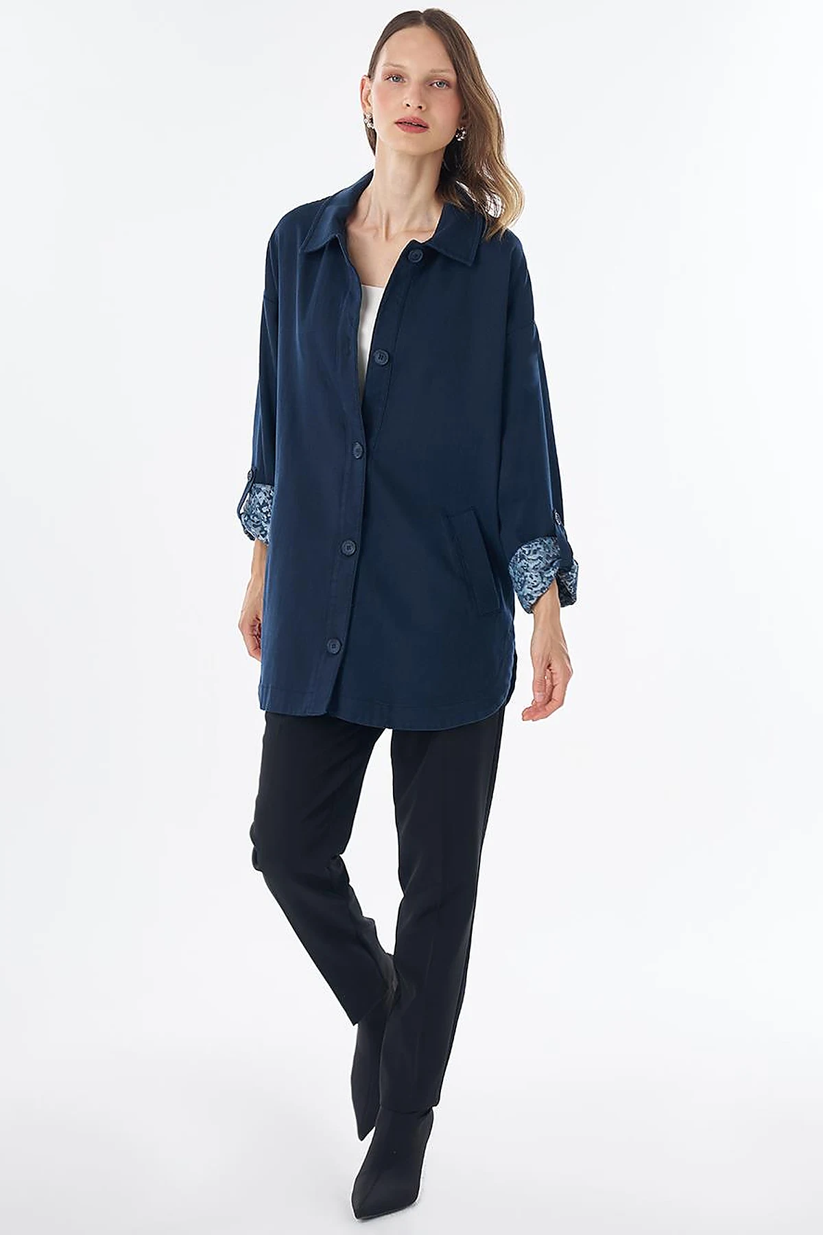 Button-Front Non-Denim Jacket – Dark Navy