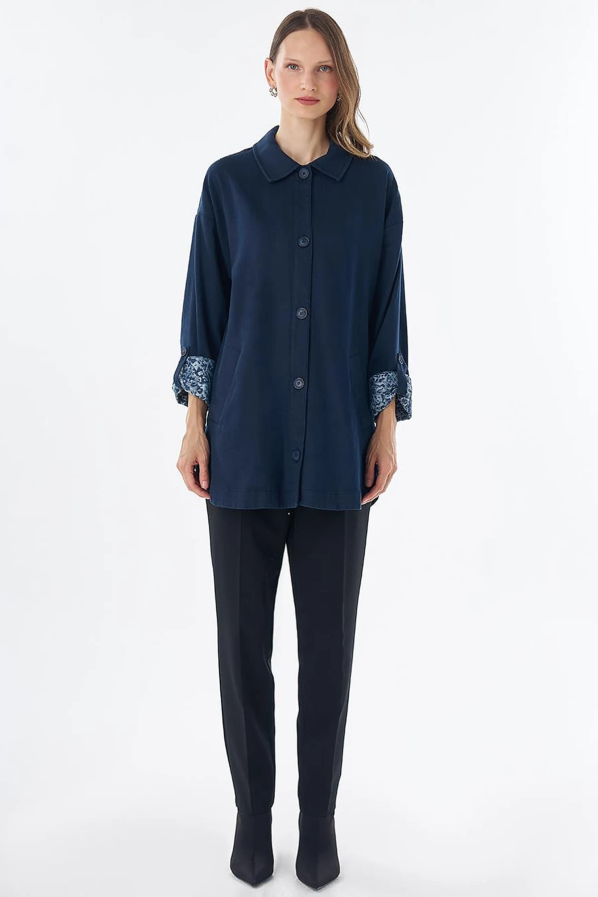 Button-Front Non-Denim Jacket – Dark Navy