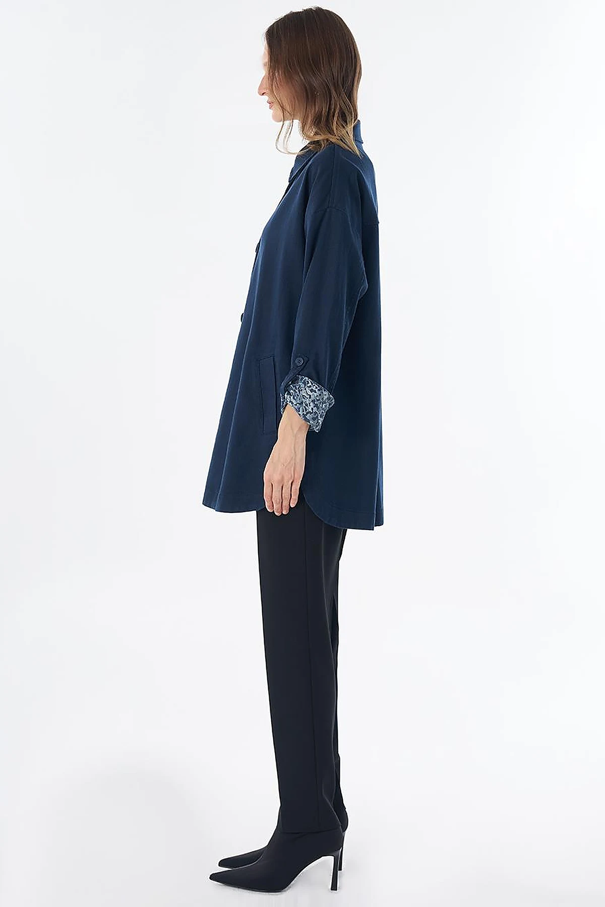 Button-Front Non-Denim Jacket – Dark Navy