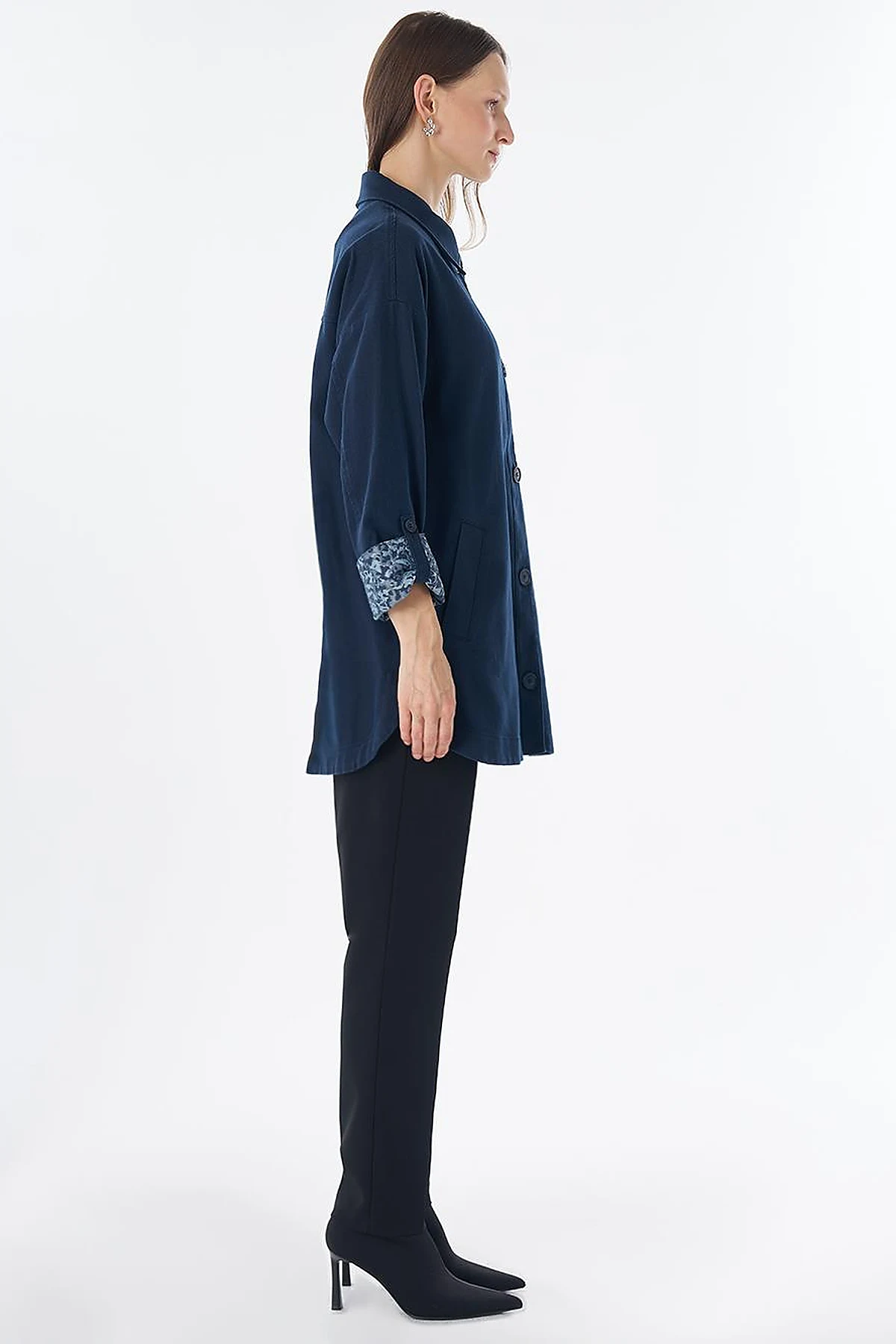 Button-Front Non-Denim Jacket – Dark Navy