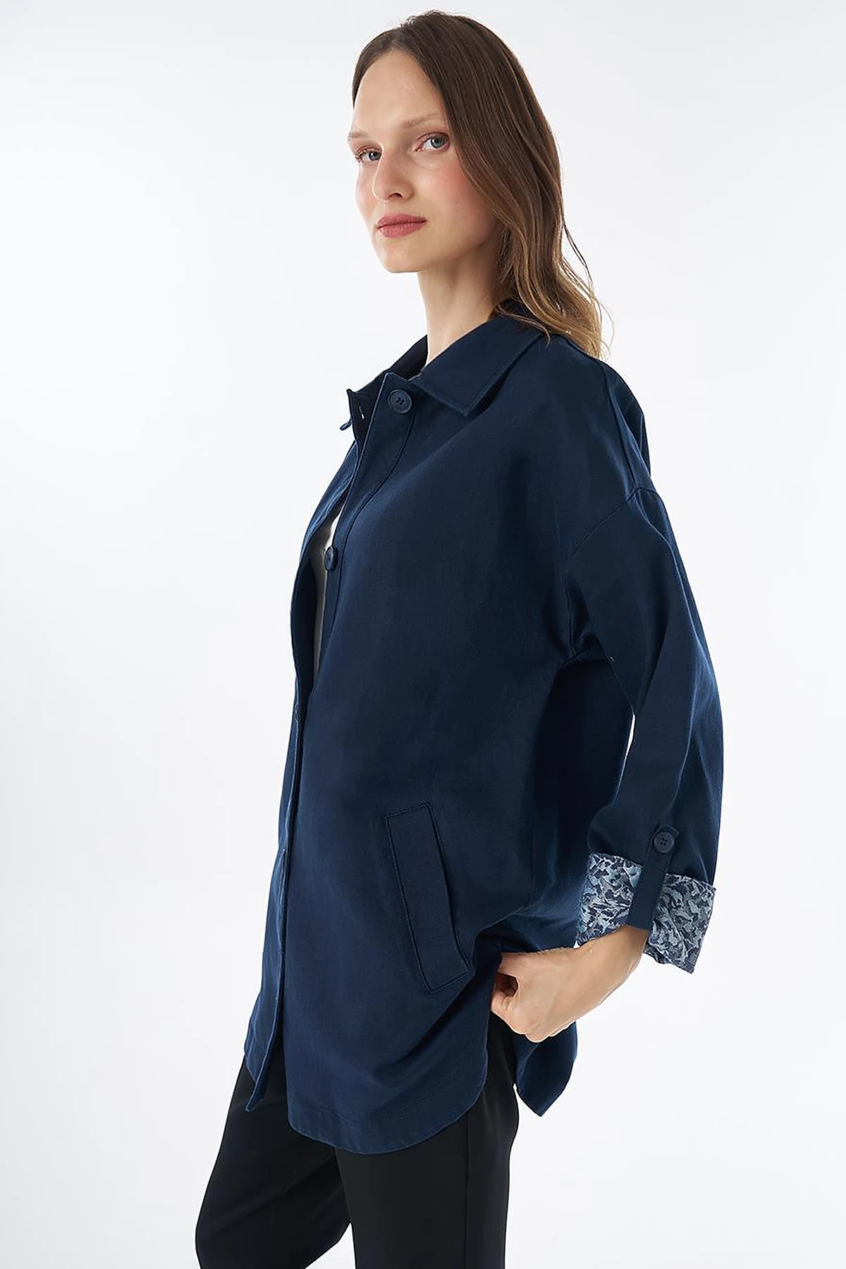 Button-Front Non-Denim Jacket – Dark Navy
