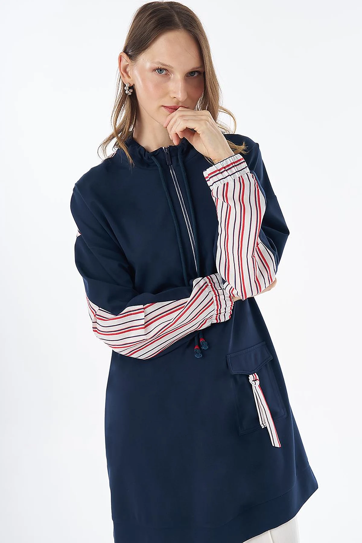 Dropped-Shoulder Scuba Sweatshirt – Dark Navy