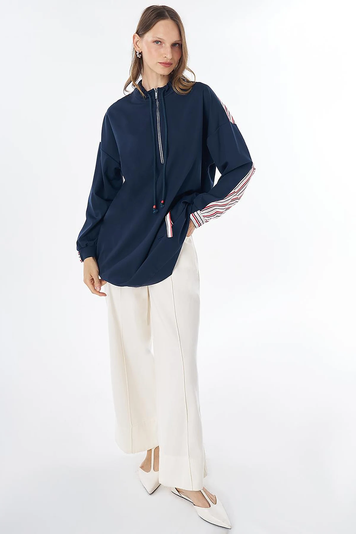 Dropped-Shoulder Scuba Sweatshirt – Dark Navy