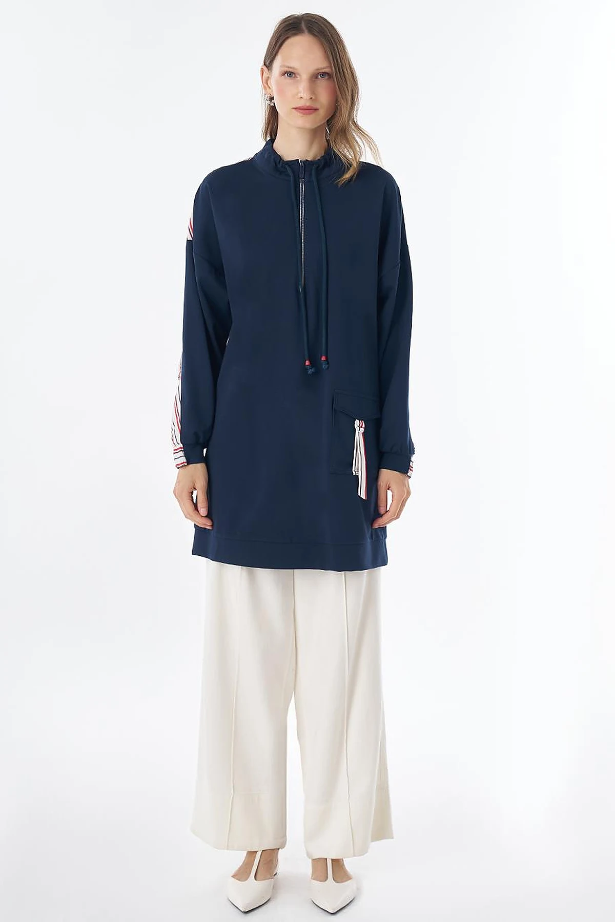 Dropped-Shoulder Scuba Sweatshirt – Dark Navy