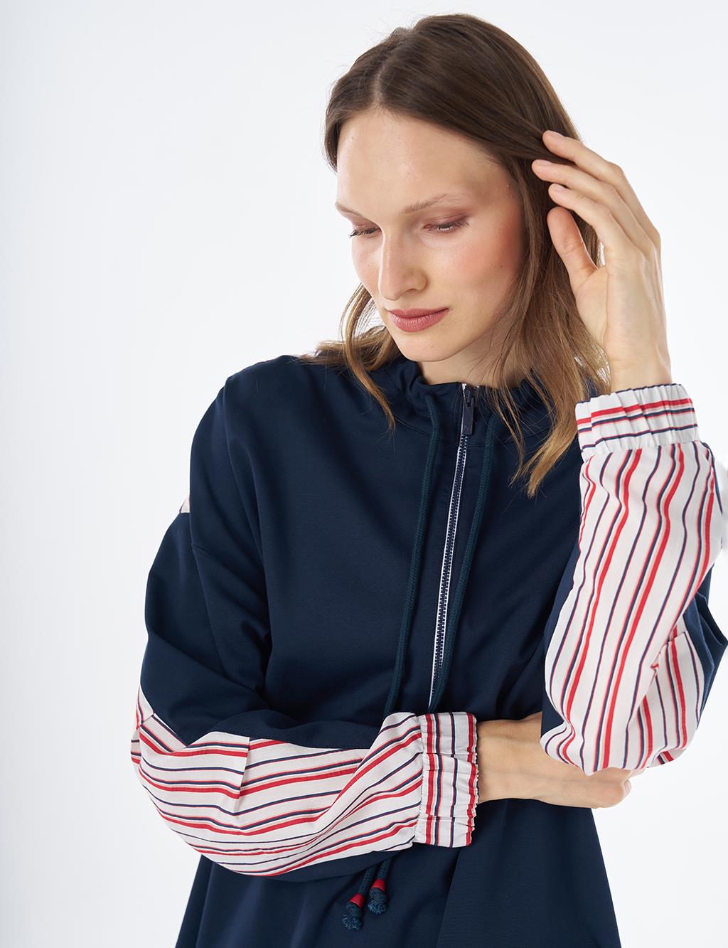 Düşük Omuz Scuba Sweatshirt Koyu Lacivert 