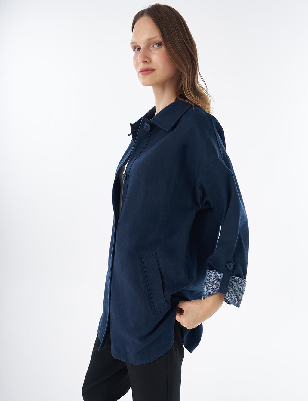 Button-Front Non-Denim Jacket – Dark Navy
