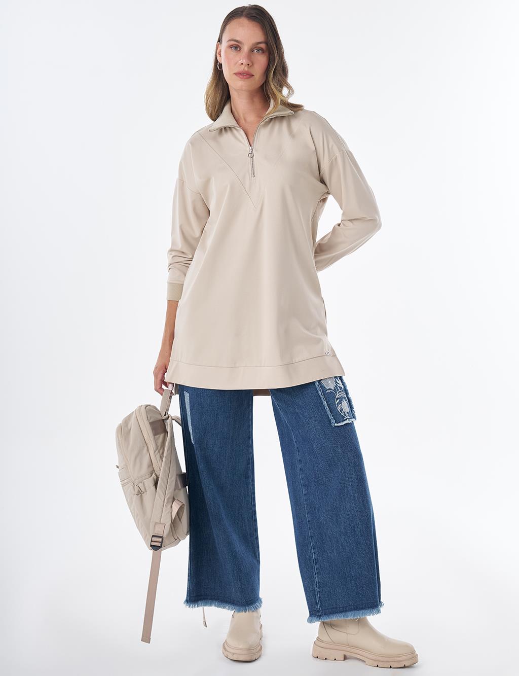 Stitch Detail Rayon Sweatshirt – Stone
