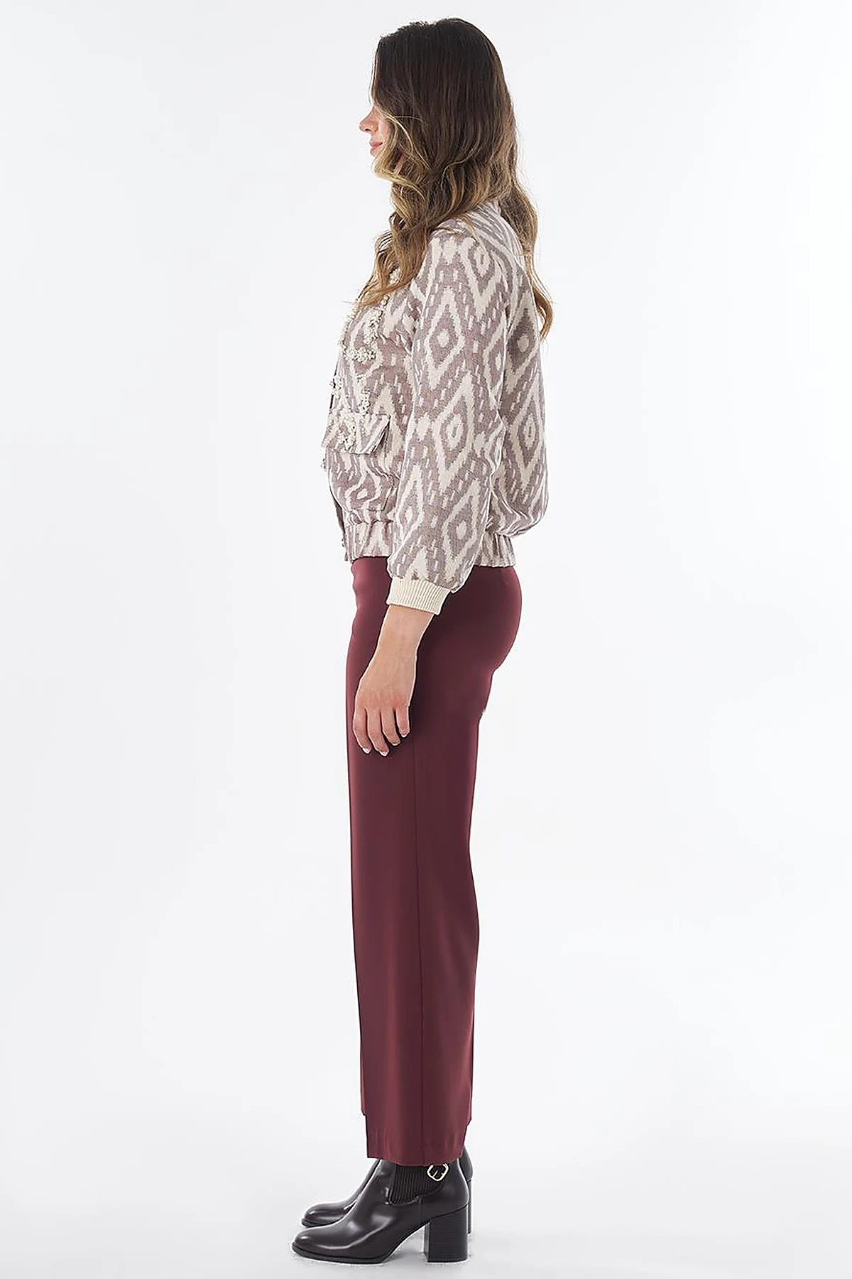 Pearl-Embellished Bomber Jacket – Brown