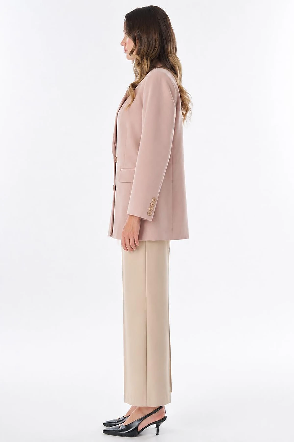 Cover Pocket Crepe Blazer Jacket Beige