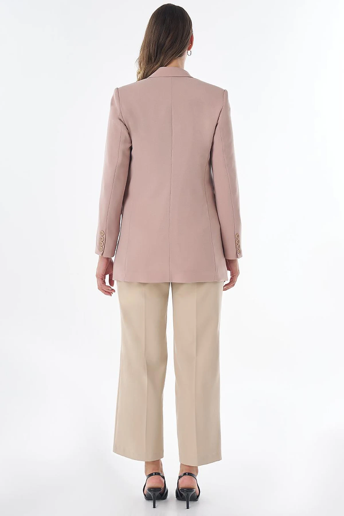 Cover Pocket Crepe Blazer Jacket Beige
