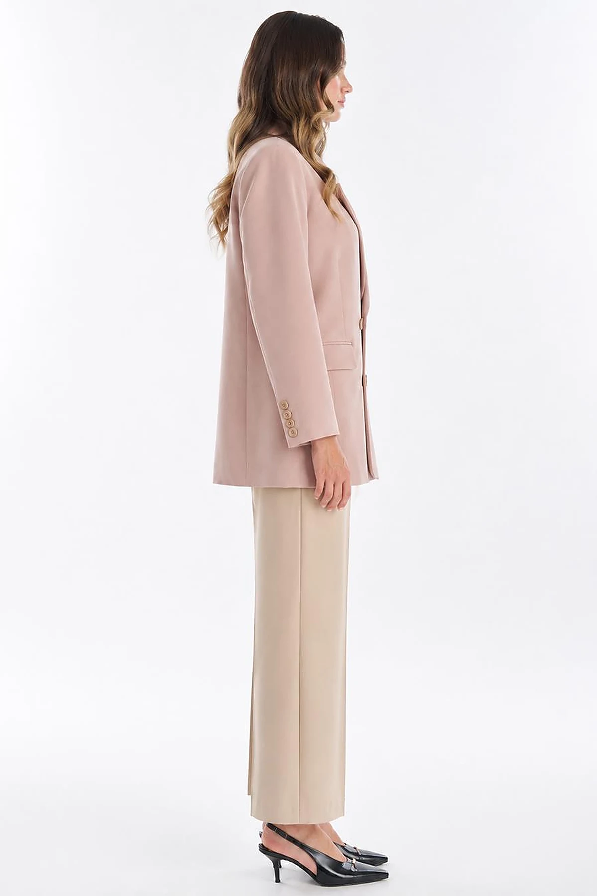 Cover Pocket Crepe Blazer Jacket Beige
