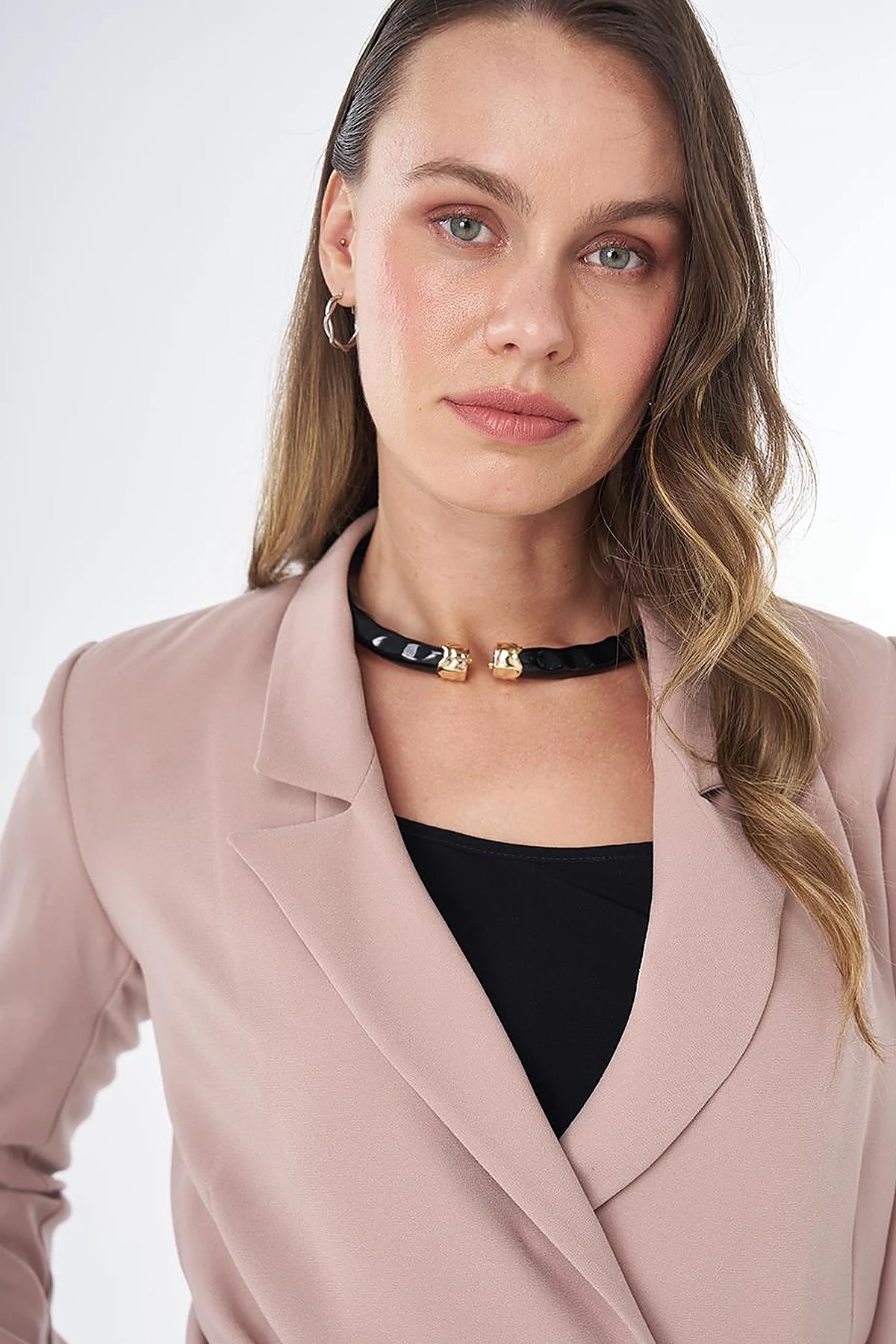 Cover Pocket Crepe Blazer Jacket Beige