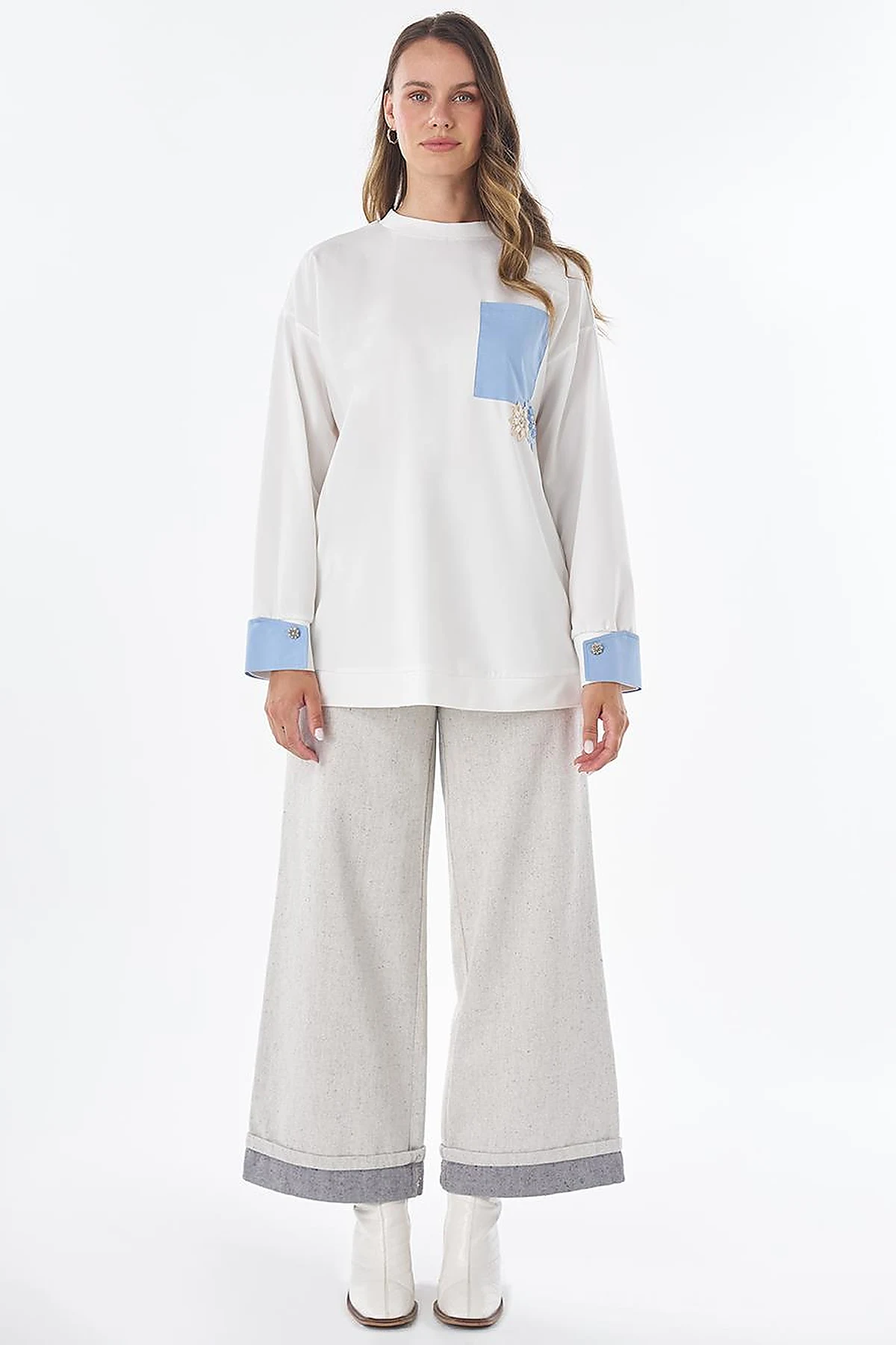 Embroidered Appliqué Viscose Sweatshirt – Ecru