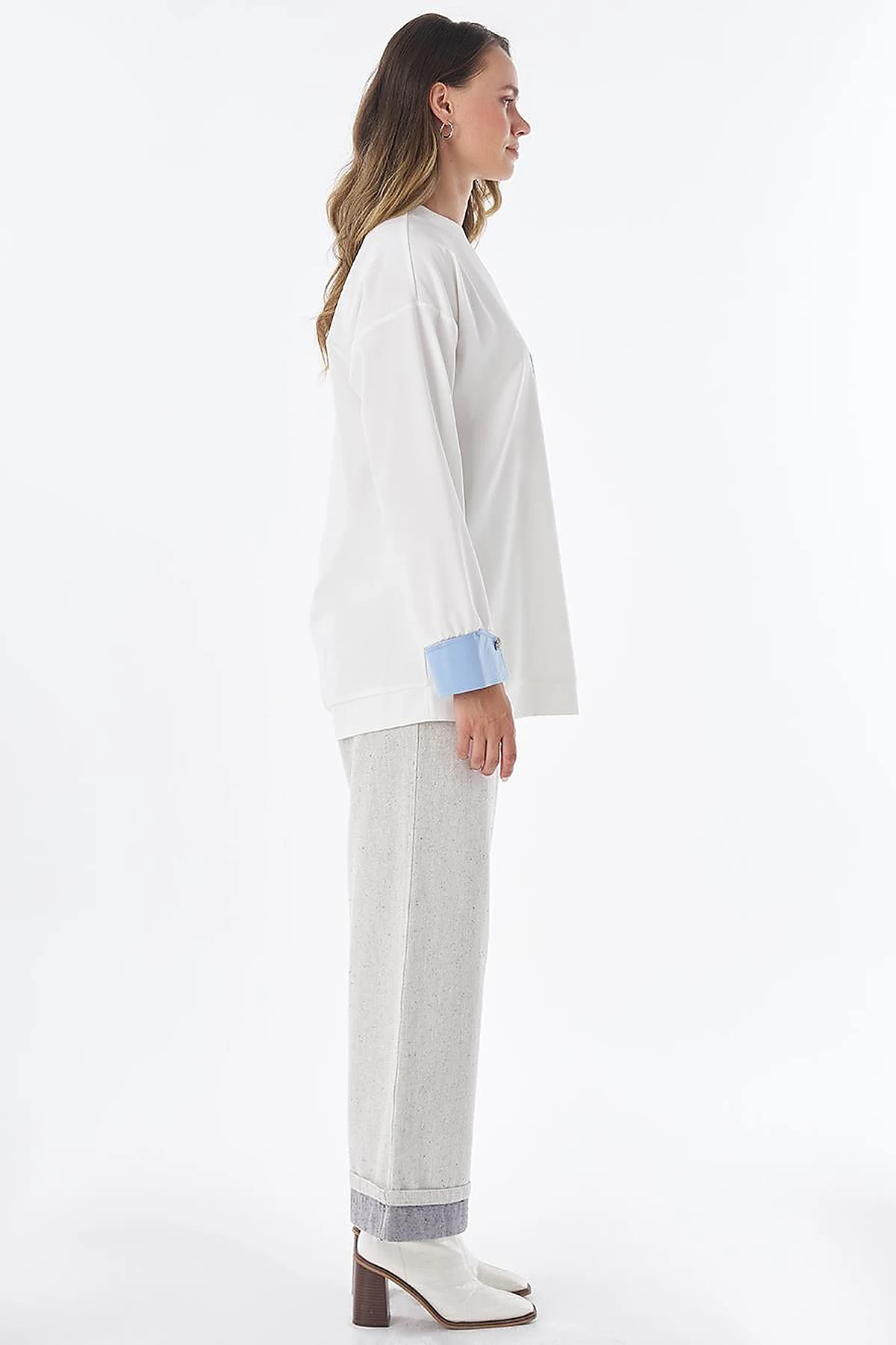Embroidered Appliqué Viscose Sweatshirt – Ecru